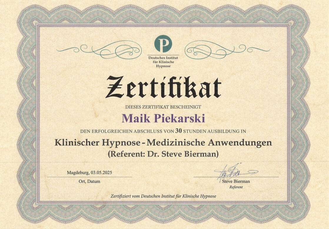 Zertifikat Klinische Hypnose